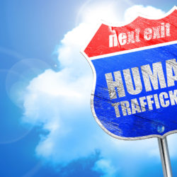 human trafficking, 3D rendering, blue street sign